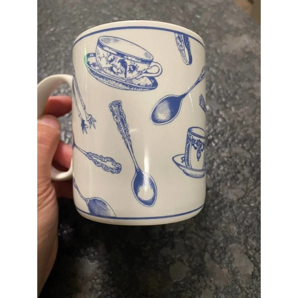 Set of 4 Fitz & Floyd‎ Omnibus Habitat Americana Colony Blue Mugs